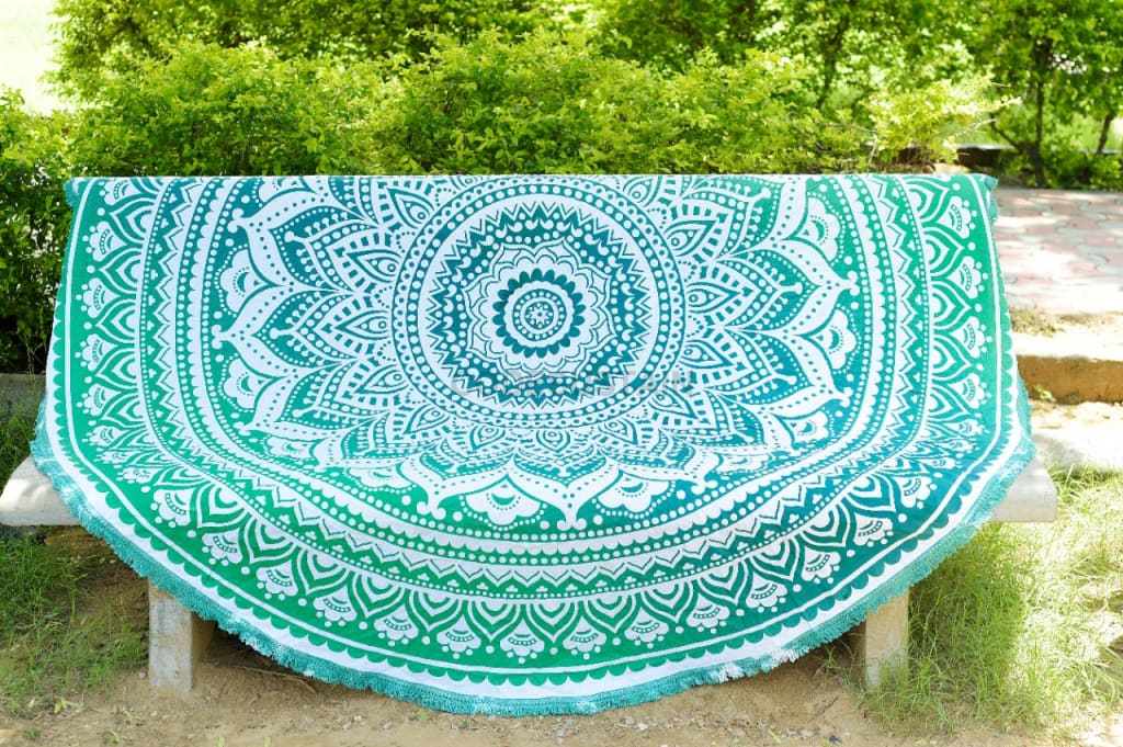 Handmade Cotton Large Round Beach Mat | Outdoor Garden Mat | Cotton Beach Mat - Codesustain