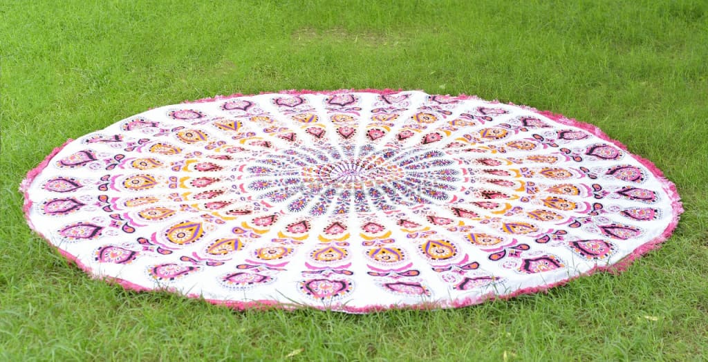 Handmade Cotton Large Round Beach Mat | Outdoor Garden Mat | Cotton Beach Mat - Codesustain