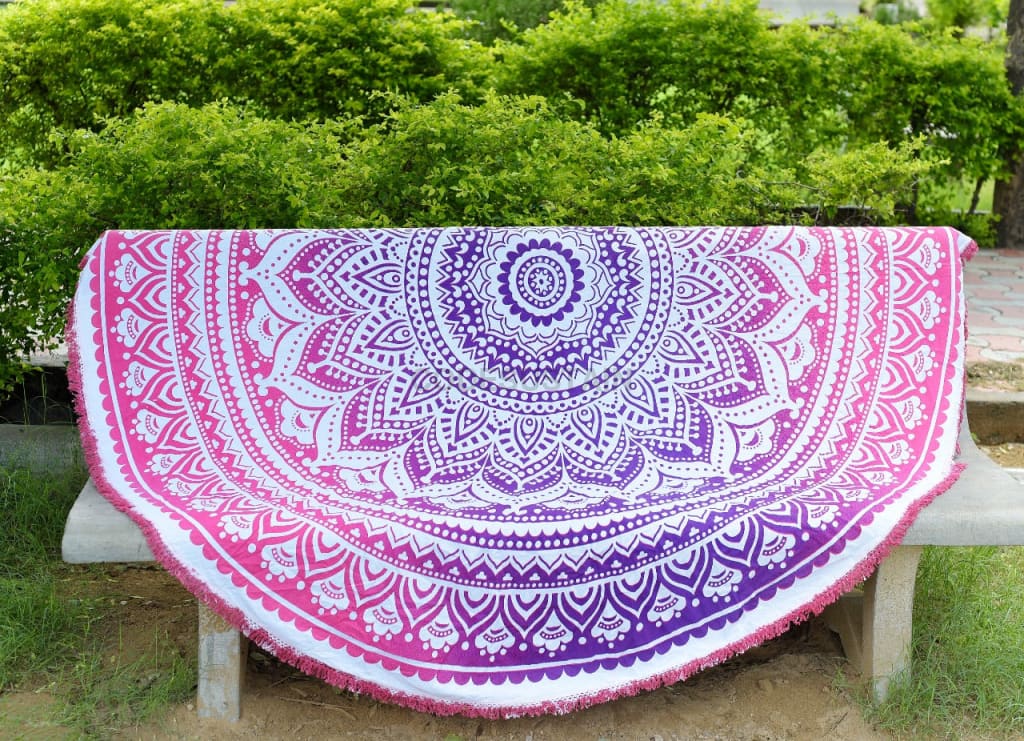 Handmade Cotton Large Round Beach Mat | Outdoor Garden Mat | Cotton Beach Mat - Codesustain