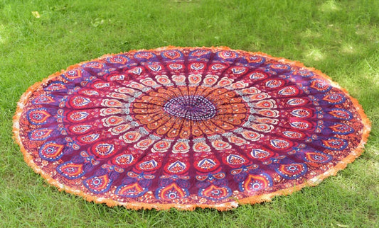 Handmade Cotton Large Round Beach Mat | Outdoor Garden Mat | Cotton Beach Mat - Codesustain