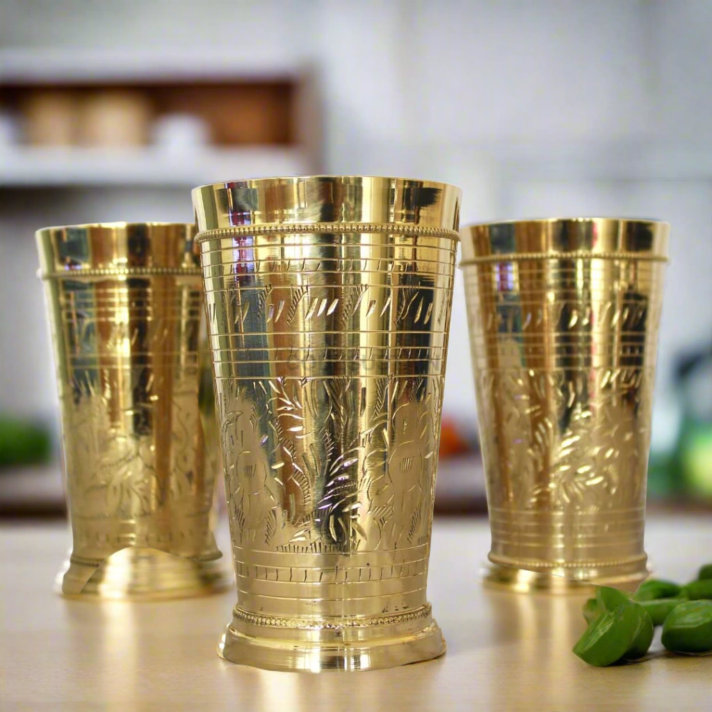 Handmade Engraved Brass Patiala Glass | Lassi Glass - Codesustain Ventuures Pvt Ltd