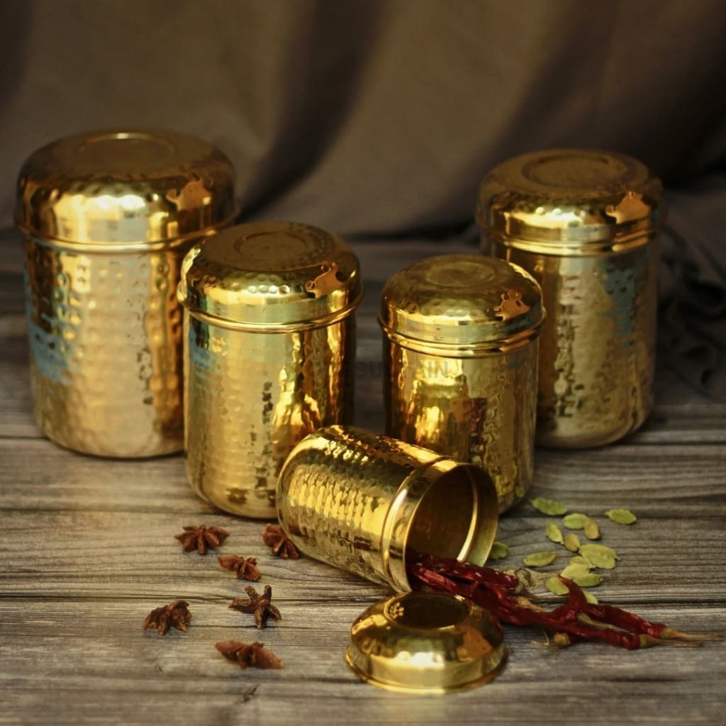 Handmade Gold Brass Containers | Brass Cannisters Kitchenware