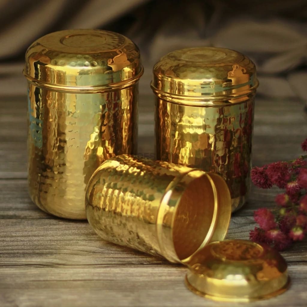 Handmade Gold Brass Containers | Brass Cannisters Kitchenware