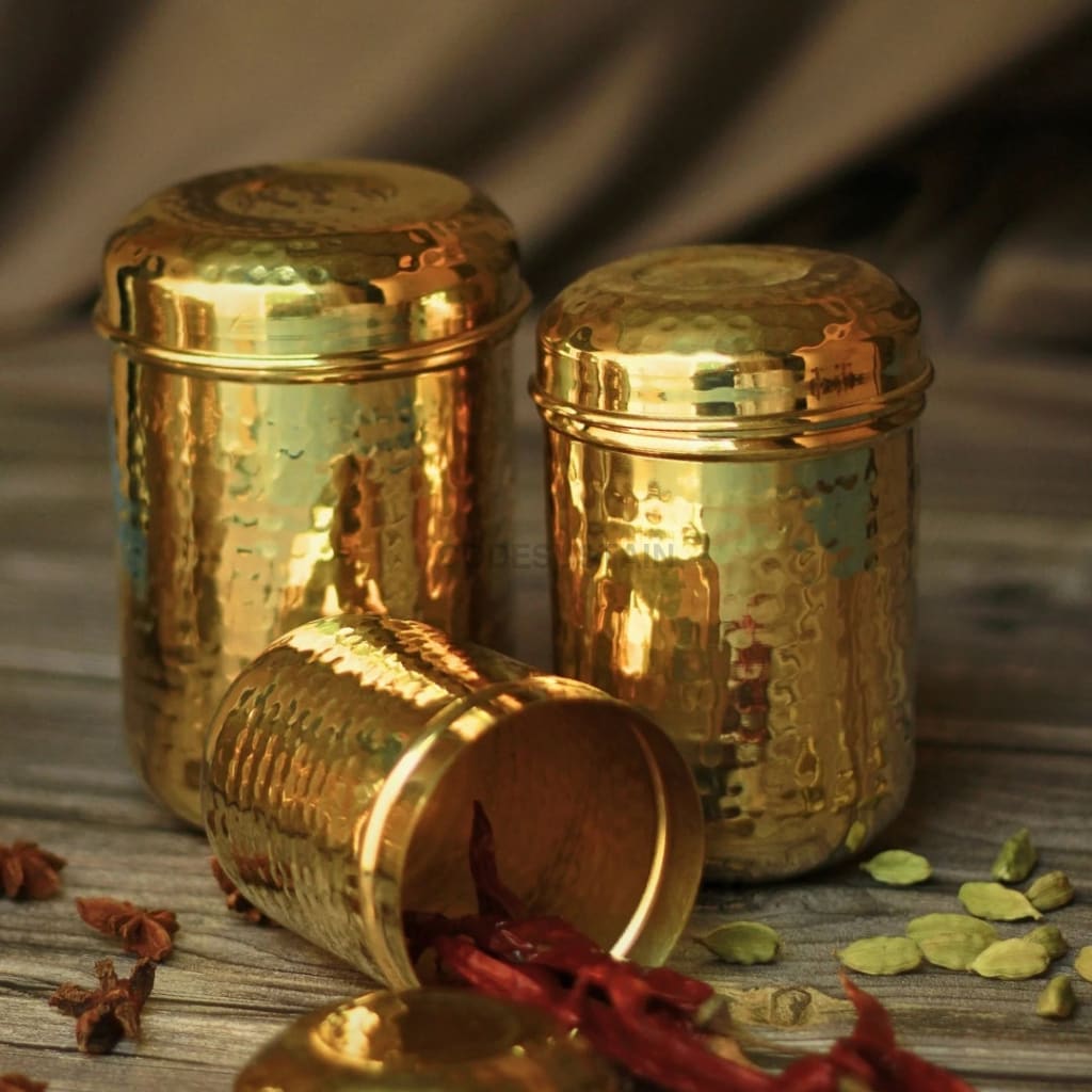 Handmade Gold Brass Containers | Brass Cannisters Kitchenware