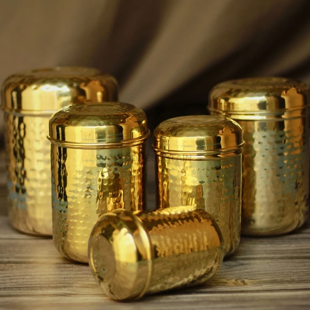 Handmade Gold Brass Containers | Brass Cannisters Kitchenware
