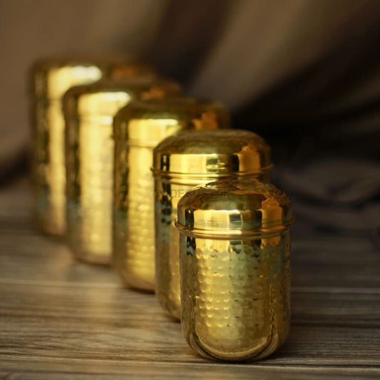 Handmade Gold Brass Containers | Brass Cannisters Kitchenware