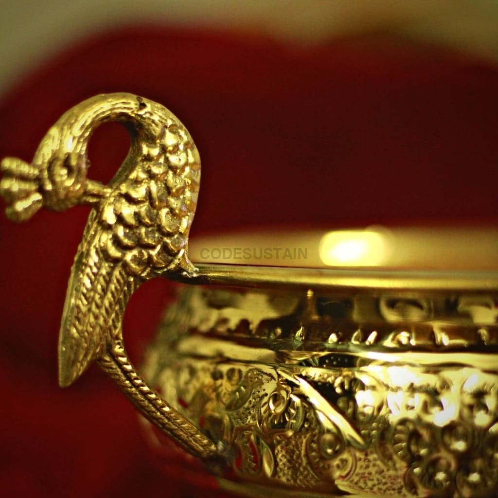 Peacock Brass Urli | 8 Inches