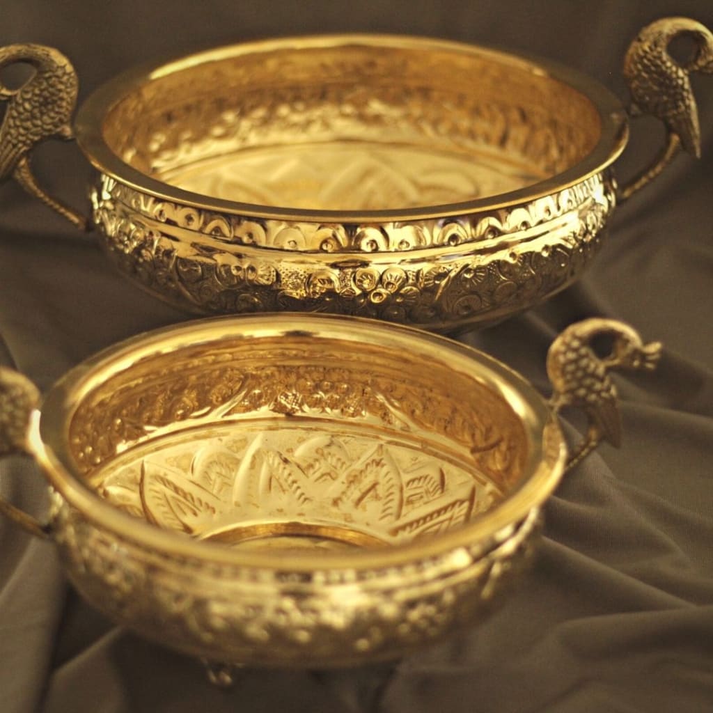 Peacock Brass Urli | 8 Inches