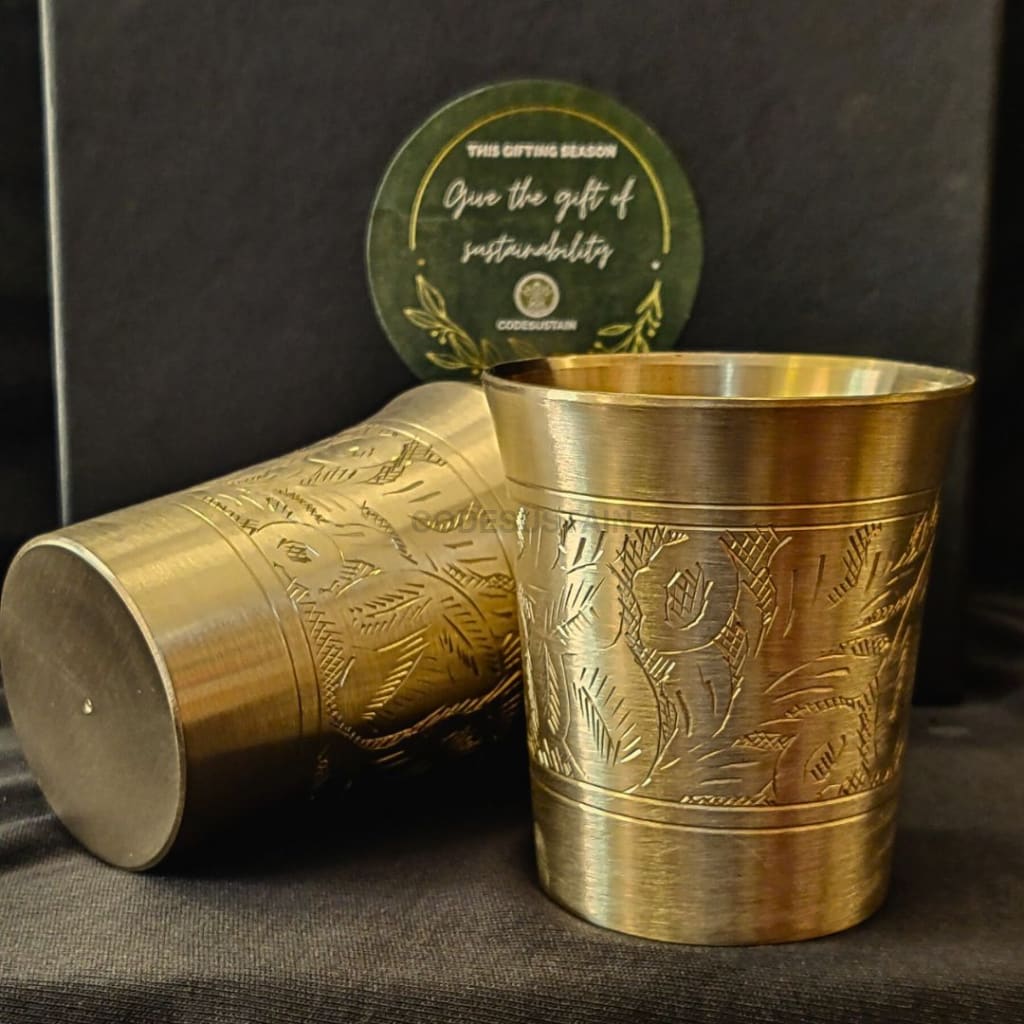 Handmade Kansa Large Lassi Glasses in a Gift Box | Kansa Tumblers (Set of 2) Drinkware