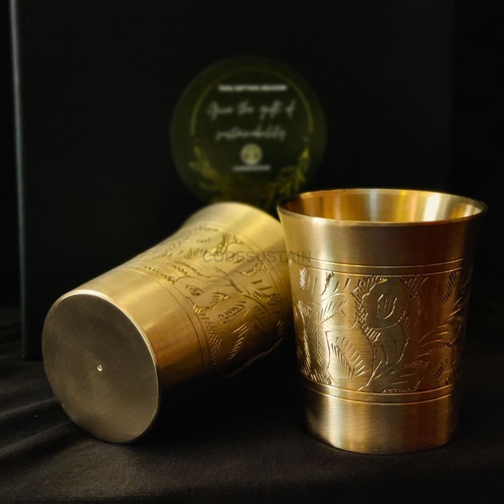 Handmade Kansa Large Lassi Glasses in a Gift Box | Kansa Tumblers (Set of 2) Drinkware