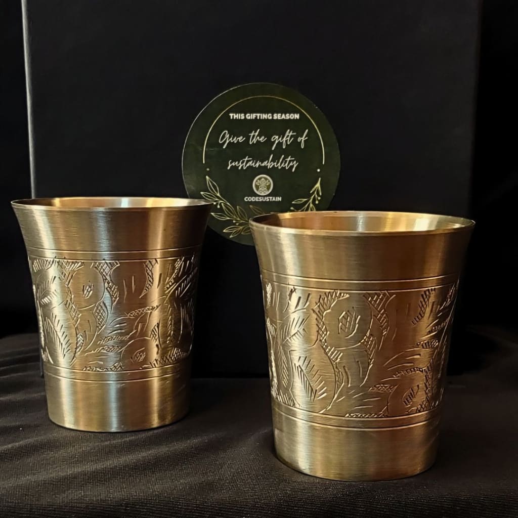 Handmade Kansa Large Lassi Glasses in a Gift Box | Kansa Tumblers (Set of 2) Drinkware