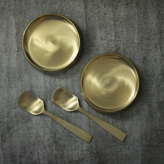 Handmade Kansa Shrikhand Bela Bowl | with Spoon for Offerings Large (Set of 2)