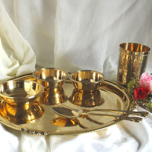 Ays Handcrafted Royal Brass Thali Set (7 Pcs Set) Serveware