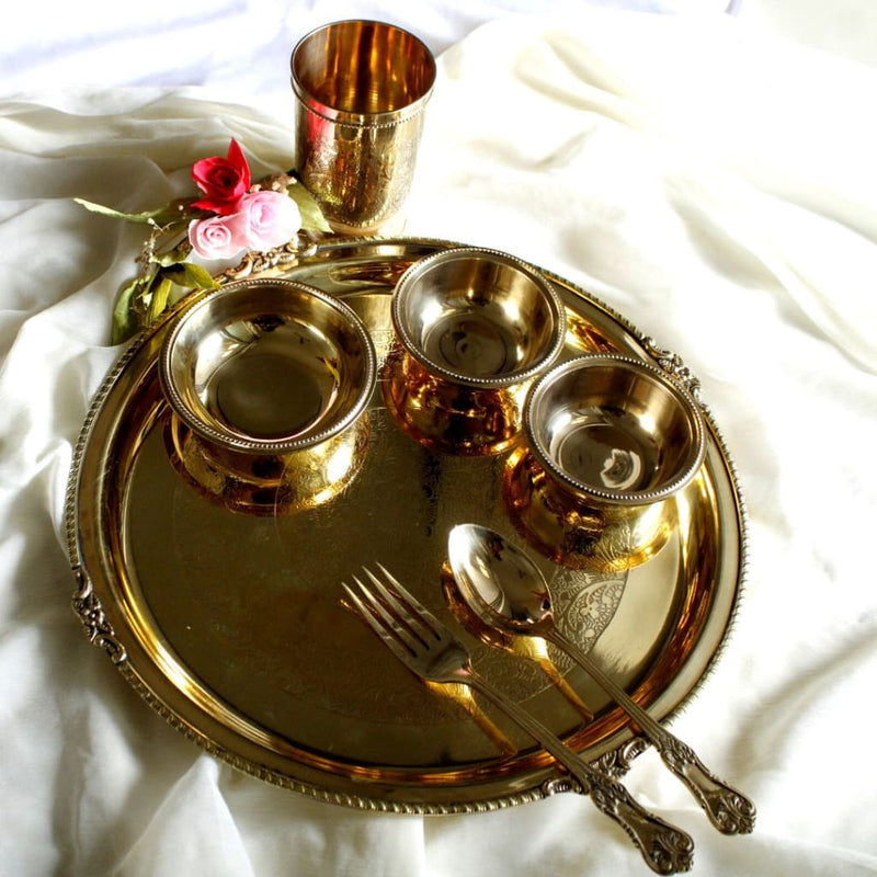 Ays Handcrafted Royal Brass Thali Set (7 Pcs Set) Serveware