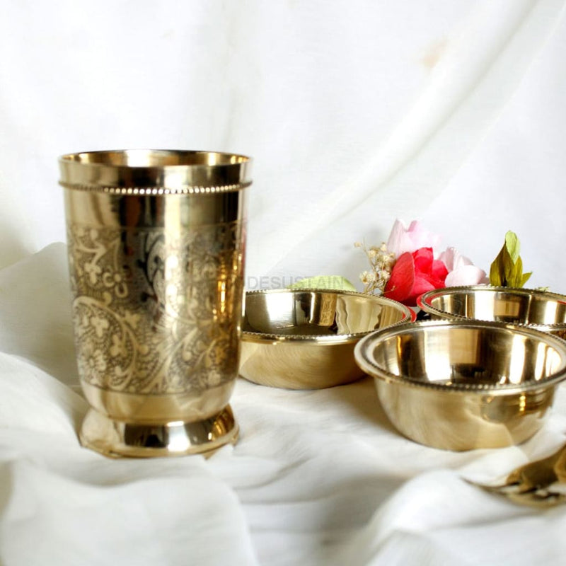Ays Handcrafted Royal Brass Thali Set (7 Pcs Set) Serveware