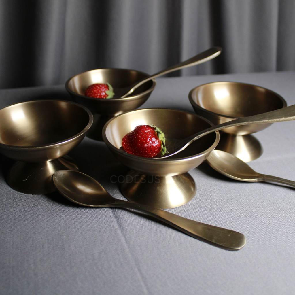 Handcrafted Kansa Dessert Bowls With Spoons (Set Of 2)