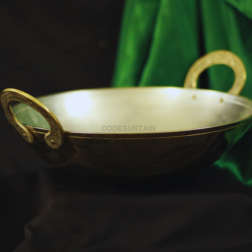 Large Handmade Brass Kadai With Tin | Pital Kalai Cookware