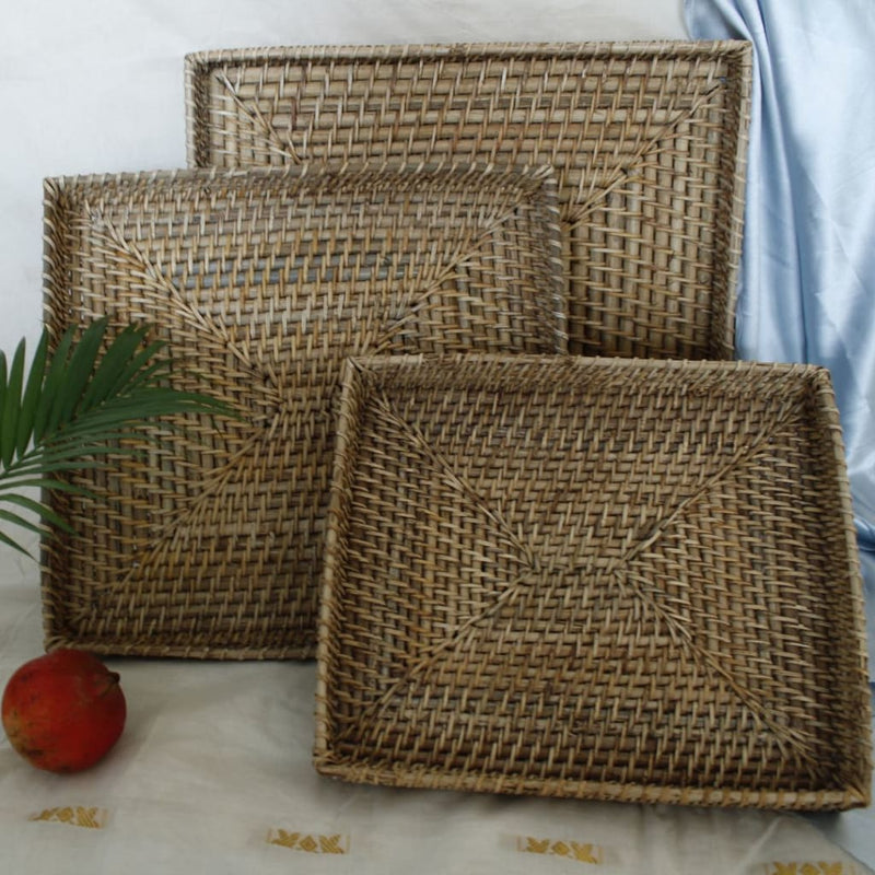 Square Kaca Handmade Cane Large - Tray 17 Inches