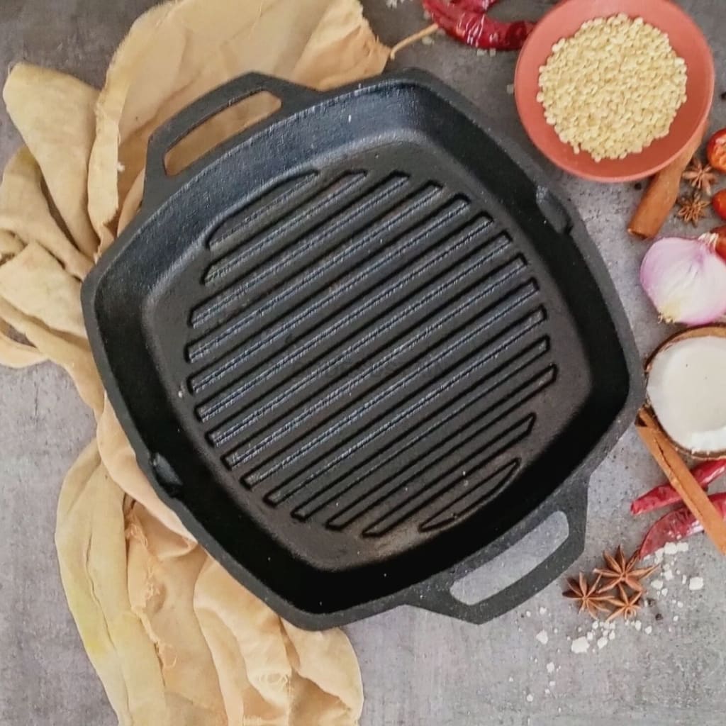 Lohā Pre-Seasoned Cast Iron Grill Pan || 17.5 Inches - Codesustain