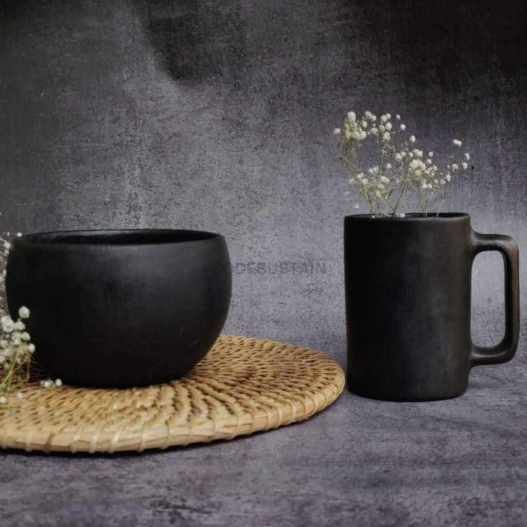 Longpi Big Coffee Mug | Beer Mug | Black Stone Pottery - Codesustain