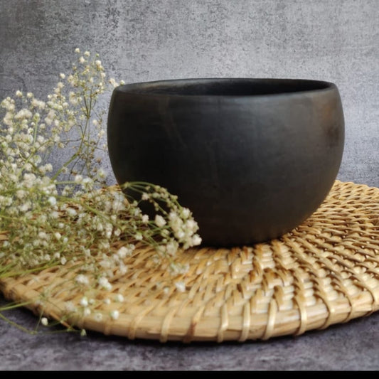 Longpi Black Pottery Dinner Bowl l Serving Bowl l Snack Bowl l 6 Inches - Codesustain