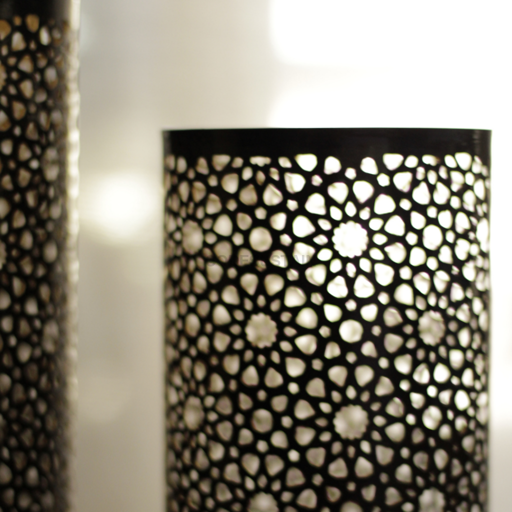 Black Gold Metal Flower Jali Pattern - Set Of 3 Candle Holder