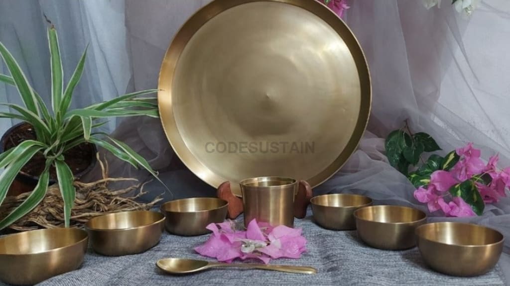 Ayās Maharaja Jumbo Kansa Dinner Set || Large Luxury Kansa Thali Set |  13 Inches - Codesustain