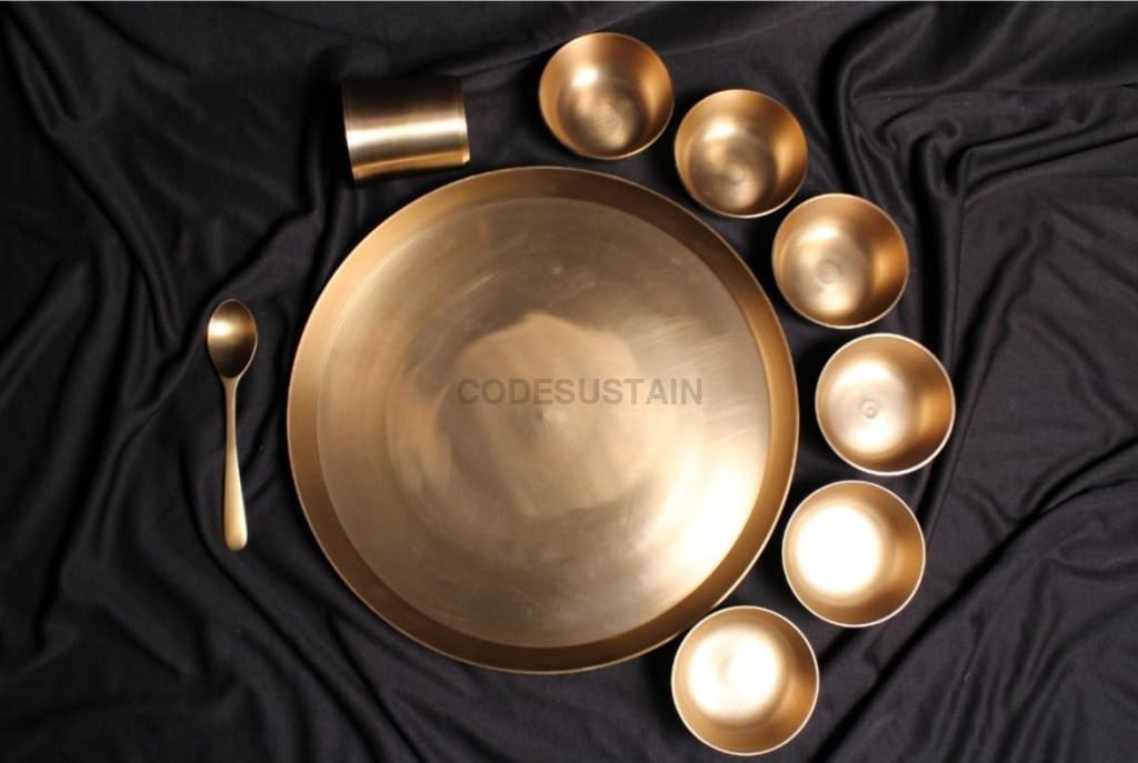 Ayās Maharaja Jumbo Kansa Dinner Set || Large Luxury Kansa Thali Set |  13 Inches - Codesustain