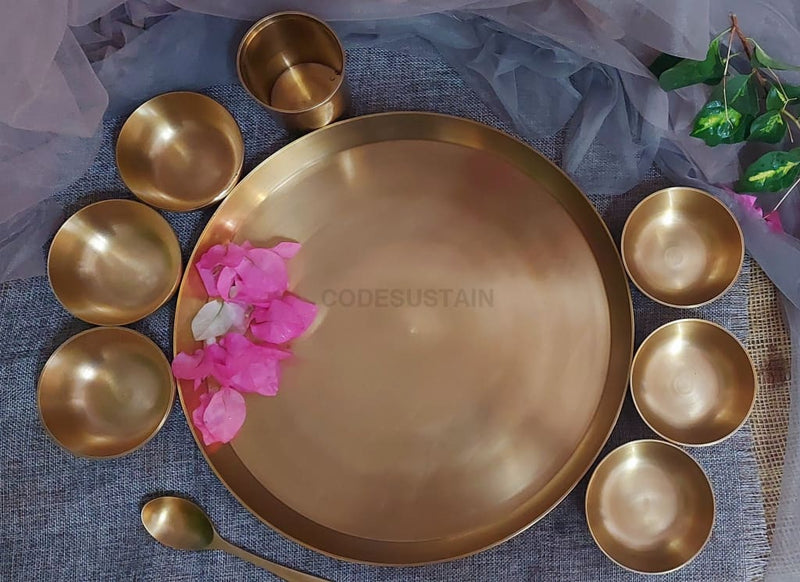 Ayās Maharaja Jumbo Kansa Dinner Set || Large Luxury Kansa Thali Set |  13 Inches - Codesustain