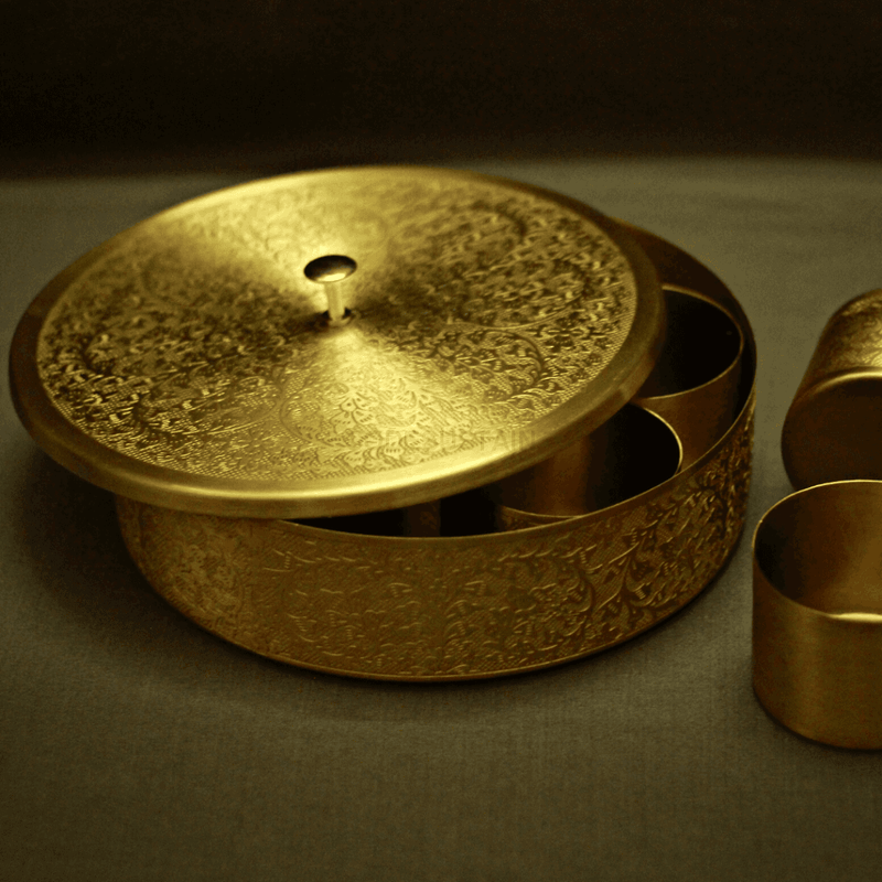 Pure Brass Large Masala Box, Spice Box, 8 inches