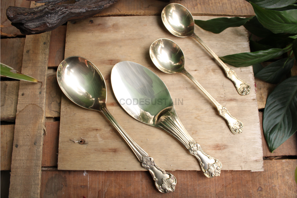 Ayās Brass Serving Spoons l Brass Serving Ladle Set (4 pieces) - Codesustain