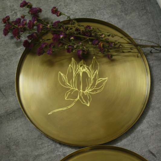 Sudha Antique Brass Dinner Plate with Gift Box | Contemporary Brass Thali Serveware