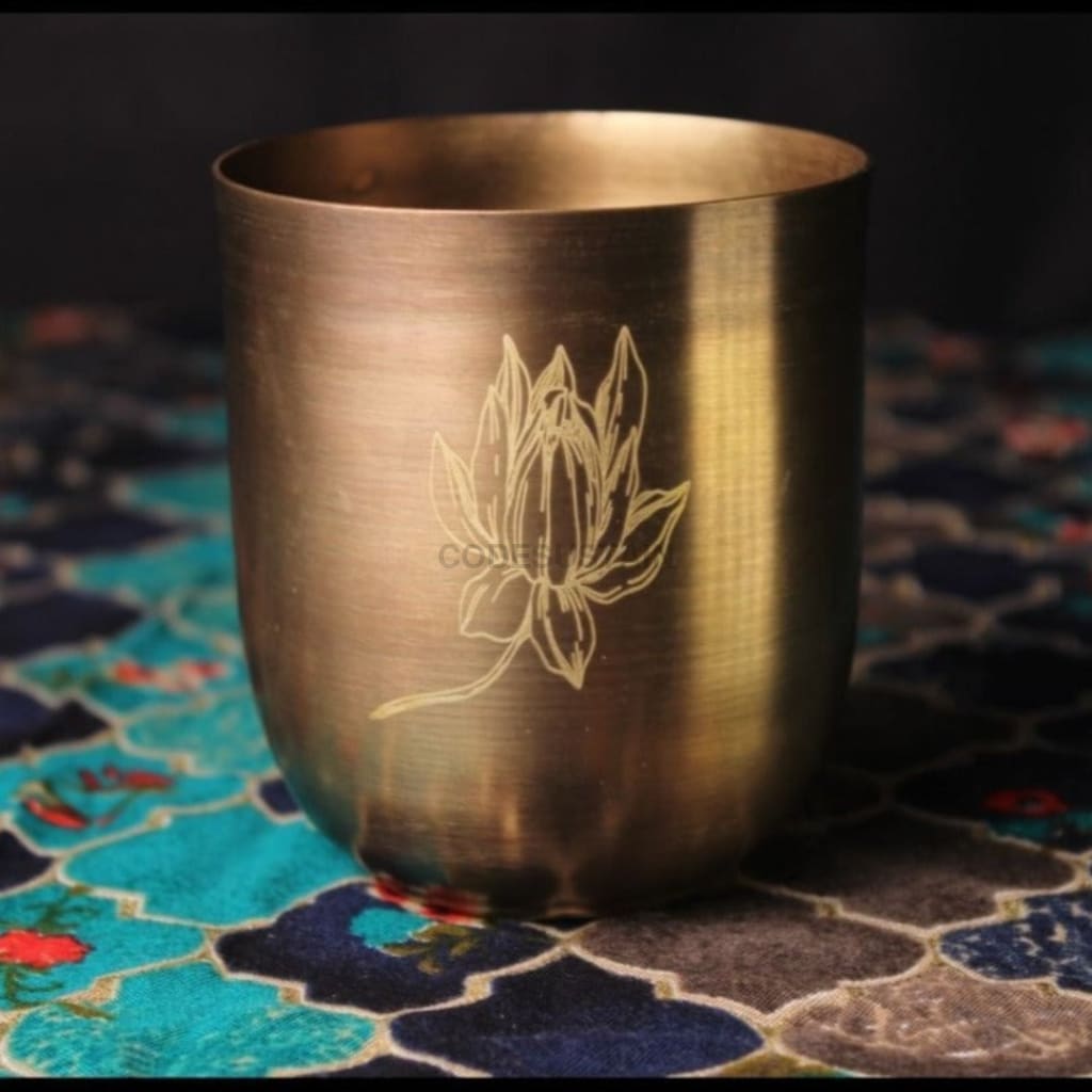 Sudha Antique Brass Tumbler | Water Glass |Set of 2 - Codesustain