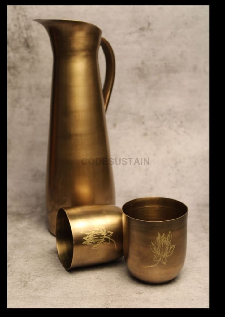 Sudha Antique Brass Tumbler | Water Glass |Set of 2 - Codesustain