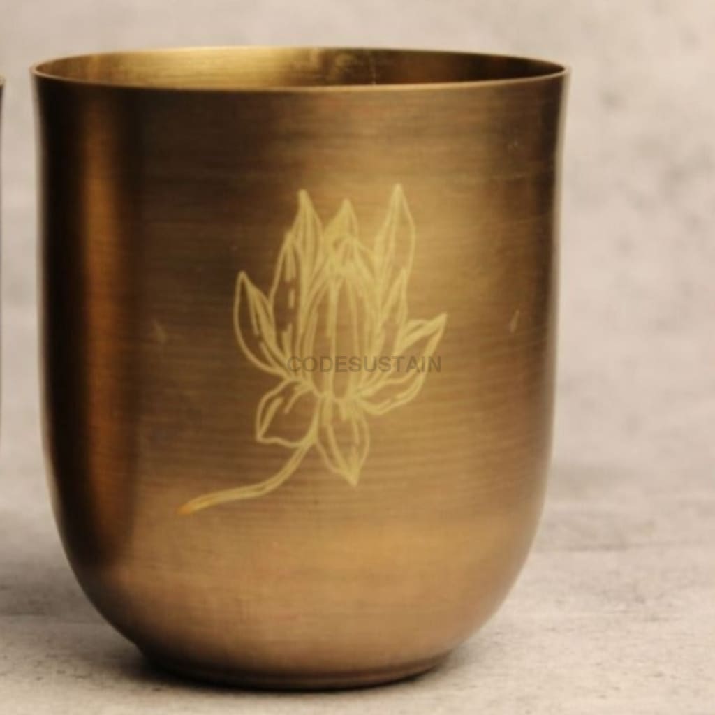 Sudha Antique Brass Tumbler | Water Glass |Set of 2 - Codesustain