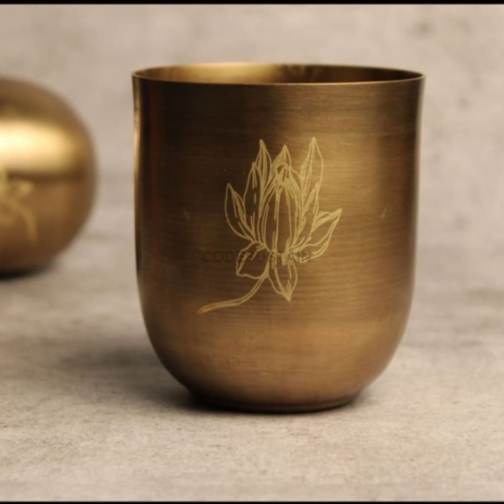 Sudha Antique Brass Tumbler | Water Glass |Set of 2 - Codesustain