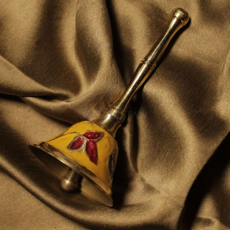 Traditional Brass Bell | Golden Finish Hand For Home Temple Yellow