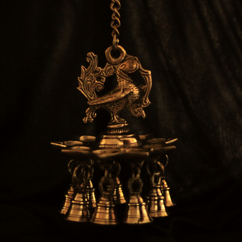Peacock Handcrafted Brass Hanging Diya With Chain