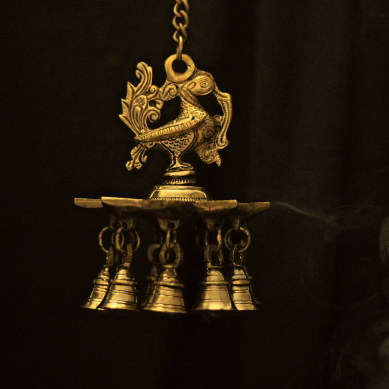 Peacock Handcrafted Brass Hanging Diya With Chain