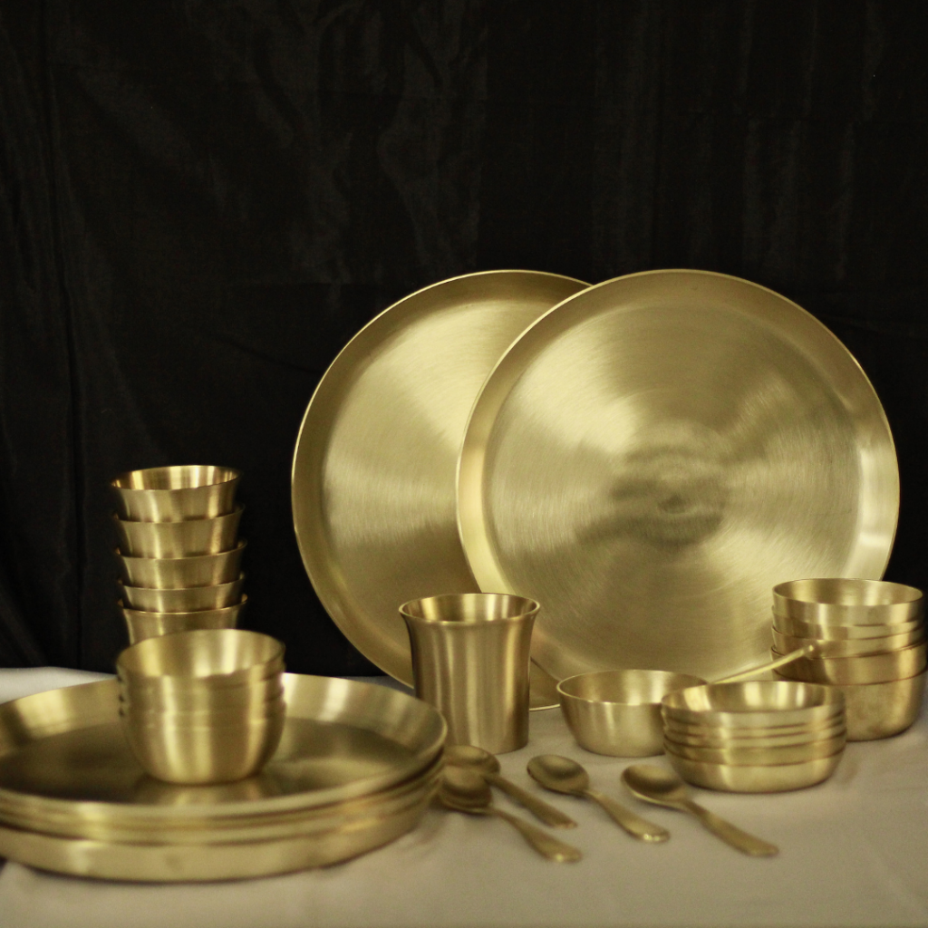Ultimate Handmade Kansa Thali Dinner Set for 6 persons | Bronze Dinner Set (36 pcs) Serveware