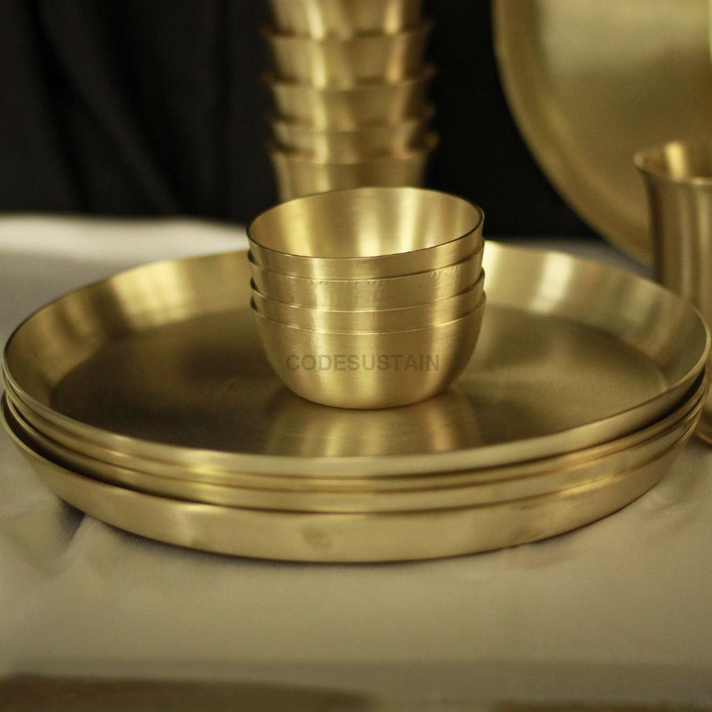 Ultimate Handmade Kansa Thali Dinner Set for 6 persons | Bronze Dinner Set (36 pcs) Serveware
