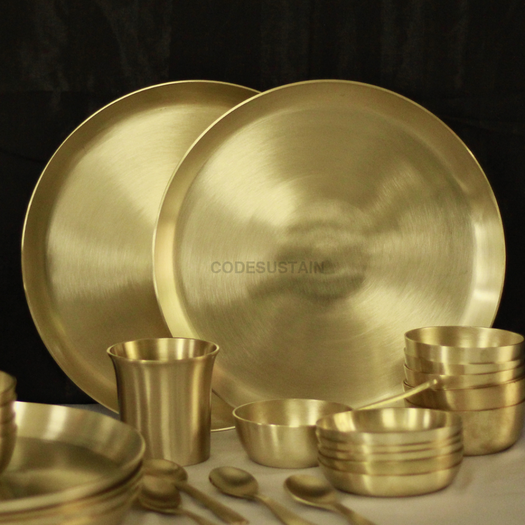 Ultimate Handmade Kansa Thali Dinner Set for 6 persons | Bronze Dinner Set (36 pcs) Serveware