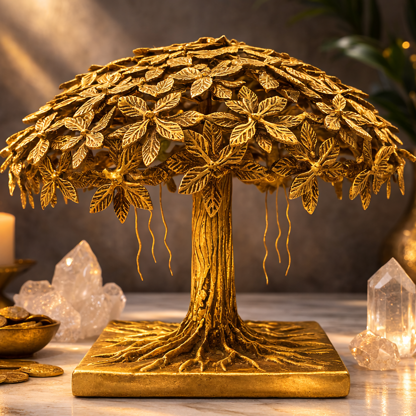 Antique Gold Brass Standing KalpaVriksha - Large Tree of Life | Pure Superfine Brass -9.3 kgs | Invite Prosperity & Growth