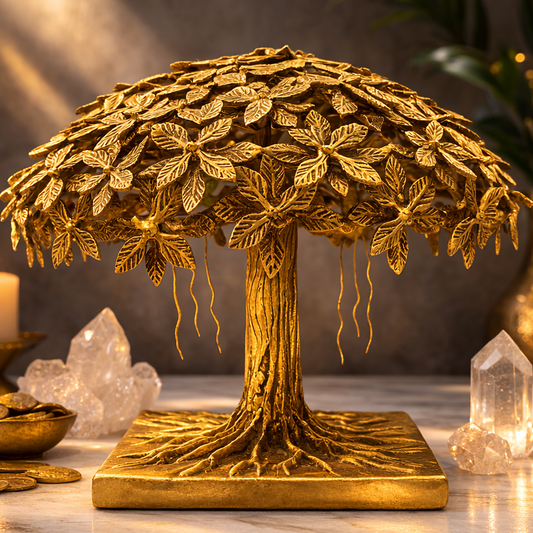 Antique Gold Brass Standing KalpaVriksha - Large Tree of Life with Stand for Growth and Prosperity | Handcrafted Superfine Brass | Invite Blessings & Abundance | 9.5 kgs
