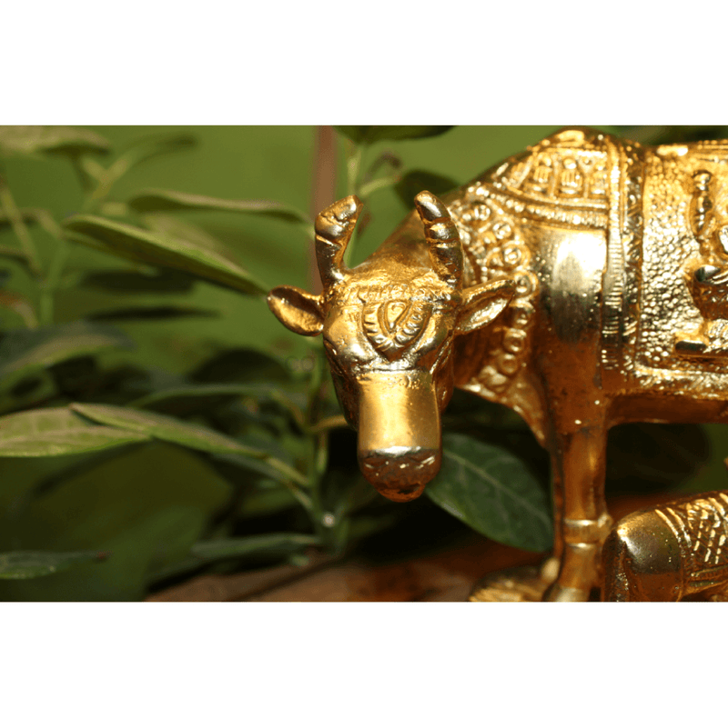 Veda Kamadhenu Gold Foil Plated Cow And Calf Idol - Codesustain