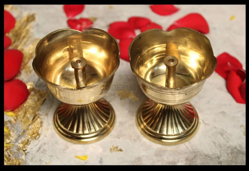 Vintage Brass Lotus Diyas | Golden Finish - Codesustain