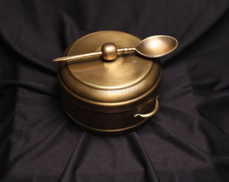 Ayās Antique Gold Brass Casserole with Serving Spoon - Codesustain
