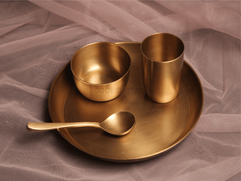 Ayās Antique Kansa Mini Thali Set | Bronze Baby Thali Set - Codesustain