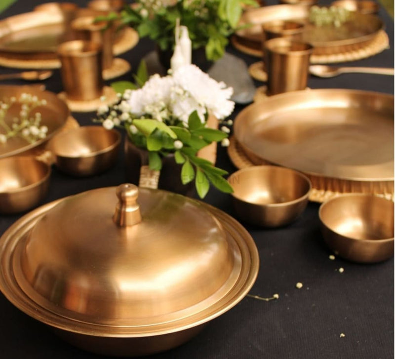 Ayās Antique Kansa Serving Bowl | Bronze Dinner Bowl | Kansa Multi-purpose Bowl with Lid - Codesustain