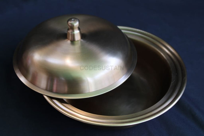 Ayās Antique Kansa Serving Bowl | Bronze Dinner Bowl | Kansa Multi-purpose Bowl with Lid - Codesustain